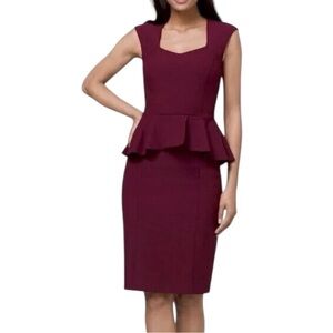 White House Black Market Peplum Body Perfecting Sheath Dress Burgundy 4 Petite